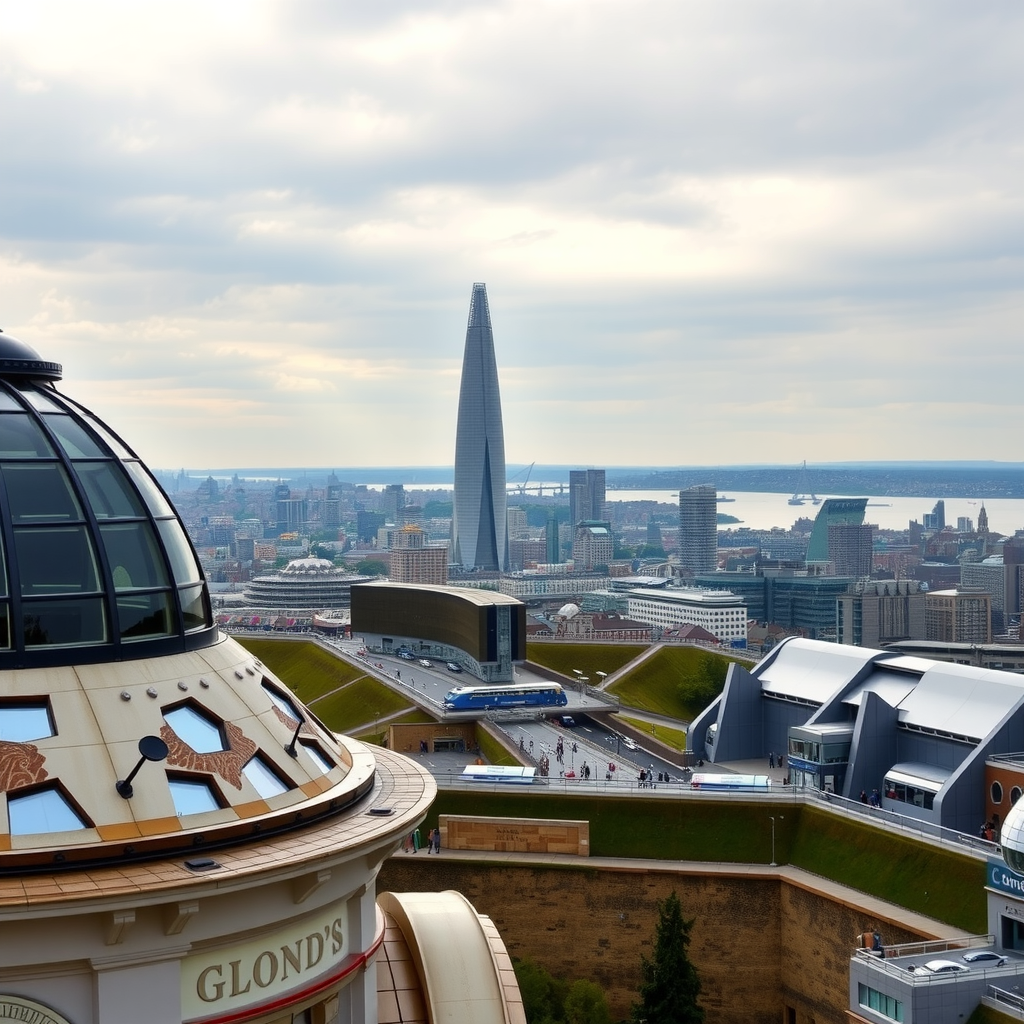 The panoramic skyline of London as seen from the Royal Observatory in Greenwich, with the River Thames and Canary Wharf in the distance.